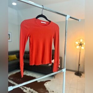 Zara Vibrant Red Ribbed Long sleeve top Sz S